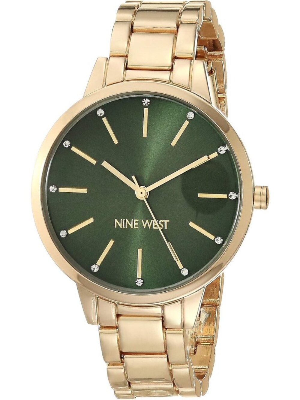 Women's Green/Gold Crystal Accented Adjustable Bracelet Dress Wrist Watches